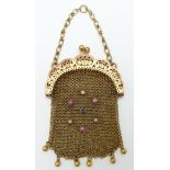 Victorian 9ct rose gold purse set with pink sapphires, a sapphire and seed pearls, 28.3g