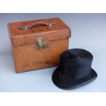 Locke and Co silk top hat in fitted leather case, size possibly 6 3/8