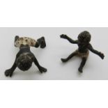 Two late 19th / early 20thC miniature cold painted bronze figures of native babies / children,