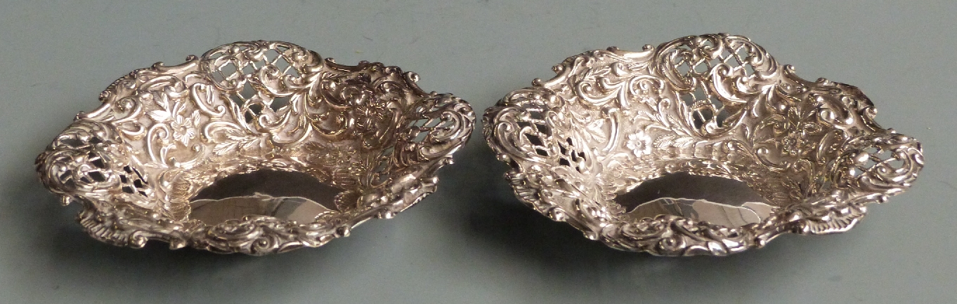 Victorian pair of hallmarked silver pierced and embossed bon bon dishes, Birmingham 1896 maker Henry