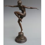 Bronze Art Deco style model of a lady after Ferdinand Priess, signed to marble base, approximately