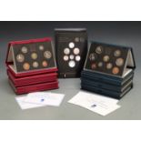 Royal Mint UK proof coin collections 1990-1995 and 1999, together with two 2008 BUC sets, cased with
