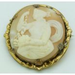 Victorian pinchbeck brooch set with a cameo, 4 x 4.5cm