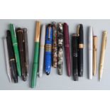 Fifteen various fountain pens and propelling pencils including four Sheaffer, Wyver 404, Osmiroid,