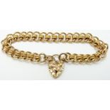 A 9ct gold curb link textured bracelet with padlock clasp, with receipt, 30g