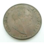 William IV 1934 copper penny VF+, die crack reverse