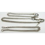 A hallmarked silver graduated Albert/ watch chain, maker W W and two other watch chains