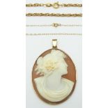 Victorian pendant set with a cameo and a 9ct gold chain, 7g