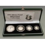 Royal Mint 1997 silver proof Britannia collection comprising four graduated coins with certificates