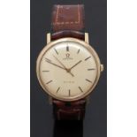 Omega 9ct gold gentleman's wristwatch ref. 1315412 with black hands, two-tone baton markers, gold