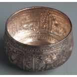 Indian or Burmese white metal embossed bowl with decoration of animals, diameter 9cm weight 71g
