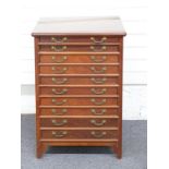 Mahogany collector's chest of ten drawers each set with ornate drop handles, 58 x 54 x 87cm