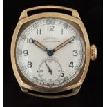 Rotary 9ct gold gentleman's wristwatch with inset subsidiary seconds dial, luminous blued hands,