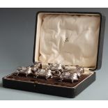 Mappin & Webb cased silver plated six piece cruet set