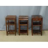 Three Chinese side tables, two having drawer to top, possibly for bedside use, W38 x H76cm