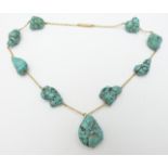 Victorian gold necklace threaded with turquoise boulders, 50.1g