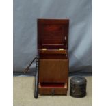 Mahogany box with hinged lid and single drawer, W32xD32xH32cm, a hinged metal box and a hardwood