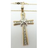 A 9ct gold cross pendant set with diamonds on a 9ct gold chain, 2.9g