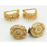 A pair of 9ct gold earrings (3.3g) and a pair of pinchbeck earrings