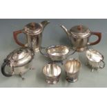 Two silver plated tea sets including a Walker and Hall example