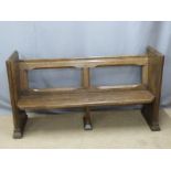 19thC oak pew with plain ends, ex Cirencester Parish Church, purchased 1970's, 166 x 49cm