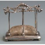 Edward VII hallmarked silver hat pin and jewellery stand with cushion to base and hanging hooks