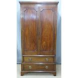 Georgian flame mahogany wardrobe with two drawers below, W89 x D33 x H190cm