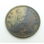 Victoria 1863 young head penny, TB thin linear circle both sides, no signature, VF+