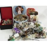 A collection of costume jewellery including a large collection of rings, necklaces, vintage paste