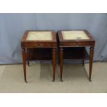 Pair of 19thC style side or occasional tables with leather inset tops, single drawer to end and