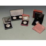 Royal Mint silver proof commemorative crowns 1996, 2001 x 2, 2004 (Britannia) and 2014, in four