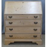 Pine bureau with fitted interior and four drawers to base, W91 x D45 x H102cm