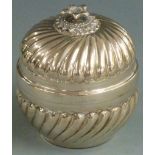 Continental white metal covered pot with wrythen decoration and gilt interior, marked to base 800