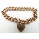 Edwardian 9ct rose gold curb link bracelet with padlock clasp, Birmingham 1908, 22g