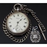 Waltham hallmarked silver open faced pocket watch with inset subsidiary seconds dial, blued hands,