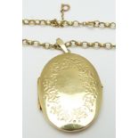 A 9ct gold locket and chain, 21.2g