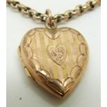 A 9ct gold heart locket and chain, 2 x 1.5cm,  6.6g