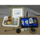A collection of items including a Doulton Lambeth stoneware jug, print, Chinese boxes etc