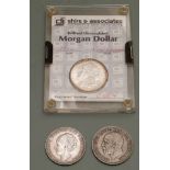 1902 brilliant uncirculated Morgan Dollar in slab no. c454, together with a Wilhelmina 2½ Gulden