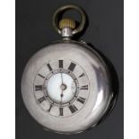 Continental silver keyless winding half hunter pocket watch with inset subsidiary seconds dial,