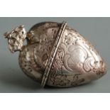 Danish or Swedish 18th century Hovedvandsaeg love token heart-shaped box with crown to top, height