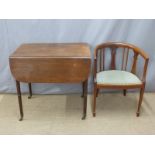19thC mahogany Pembroke table, length 77cm, and an Edwardian tub chair