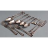 Victorian part canteen of hallmarked silver cutlery with bright cut edge decoration, comprising