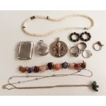 A quantity of costume jewellery, hallmarked silver sovereign case and silver vesta