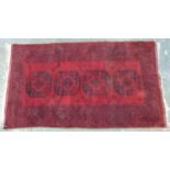 Turkoman kilim with 4 guls on wine red ground, 114 x 205cm