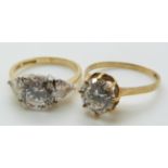Two 9ct gold rings set with cubic zirconia, 5.4g.