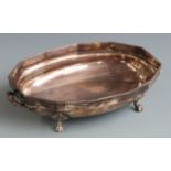 Art Deco hallmarked silver twin handled oval bowl or serving dish raised on four paw feet,