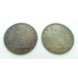 Victoria 1860 young head penny TB, LCW under shield LC Wyon under bust obverse, together with an