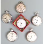 Six keyless winding open faced pocket watches comprising three Smiths one in original box, two