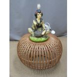 Cane coffee table or stool and novelty lamp in the style of an oriental lady.